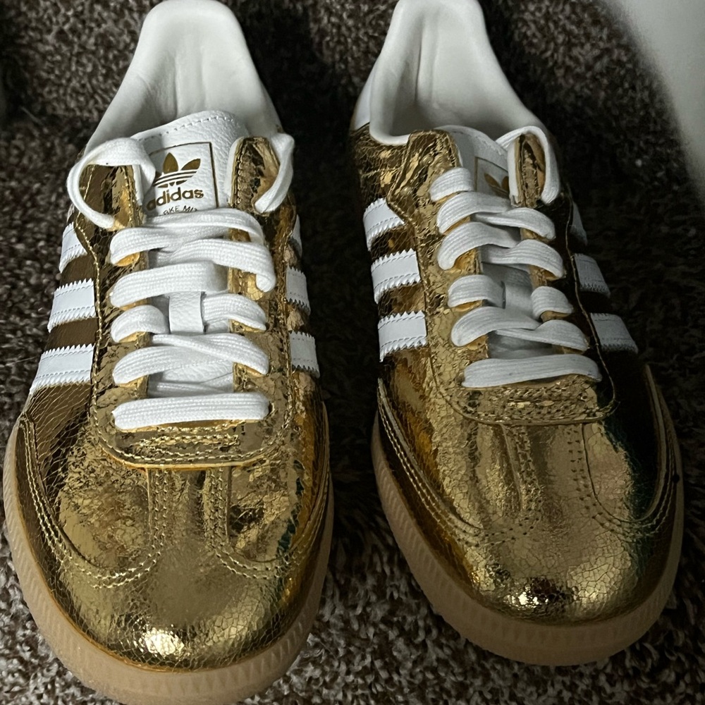 Adidas Metallic Gold and White Sneakers